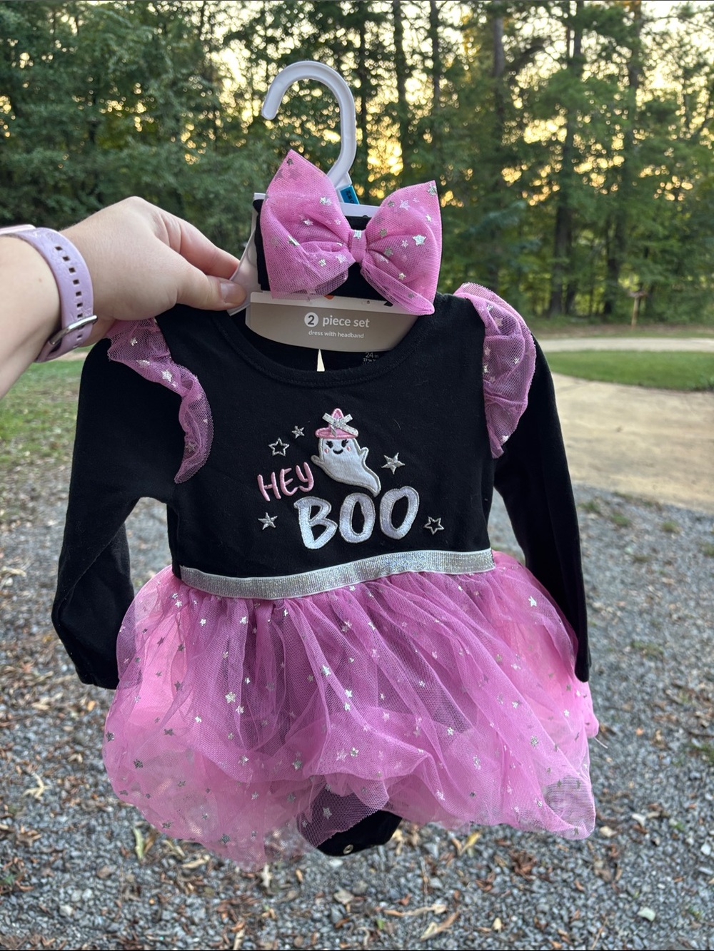 Baby Starters Hey Boo Pink Tulle Ghost Costume Dress with Headband Size 24M